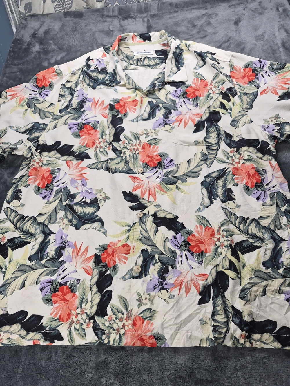 Tommy BahamaTropical Floral Short-Sleeve Shirt - Coral & Cream XXXL short Slev